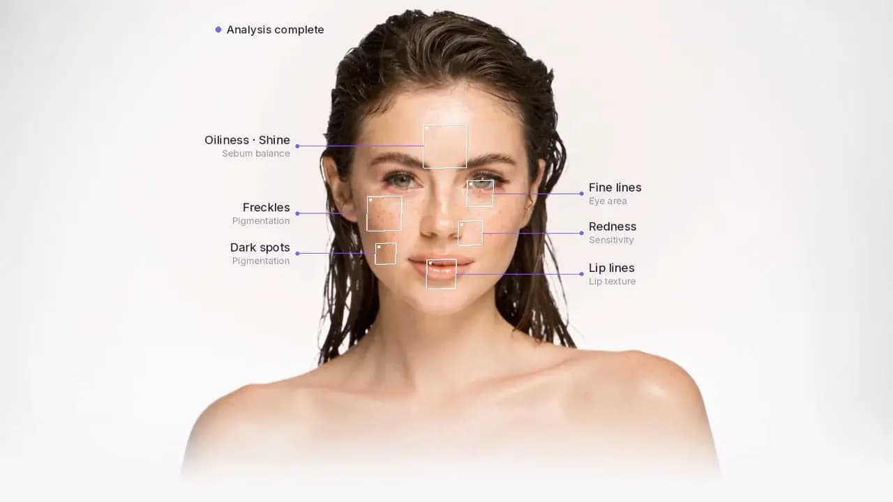 Smart Beauty's skin analysis running over a face