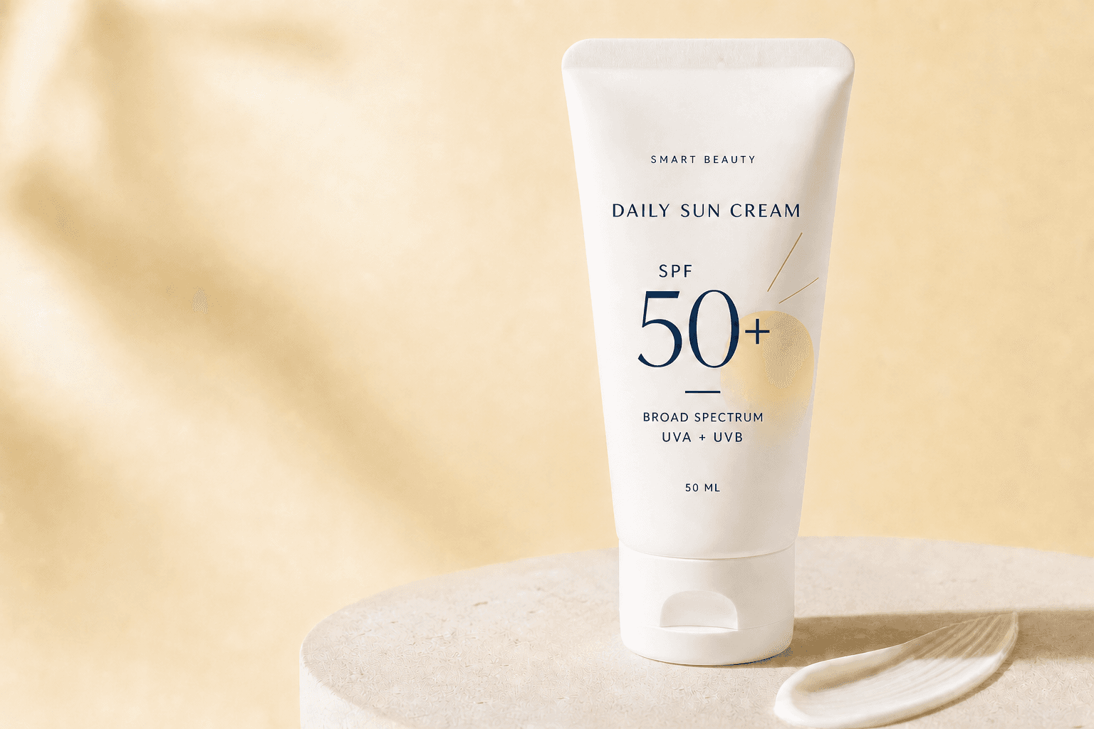 Realistic sunscreen tube with a tapered body and thick bottom cap